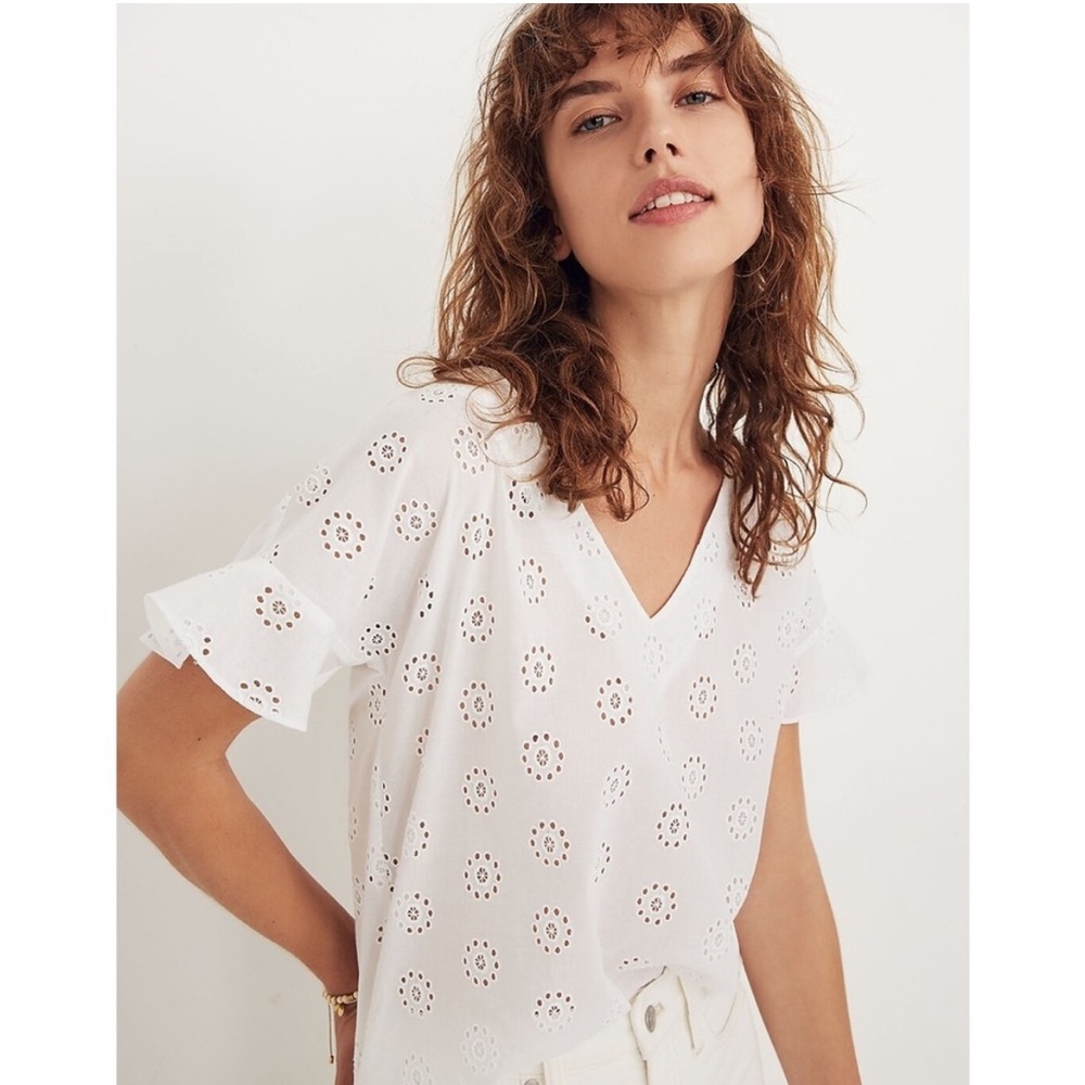 NWOT MADEWELL | Eyelet Sundrift Ruffle Top in White Sz S Casual Boho Cottagecore